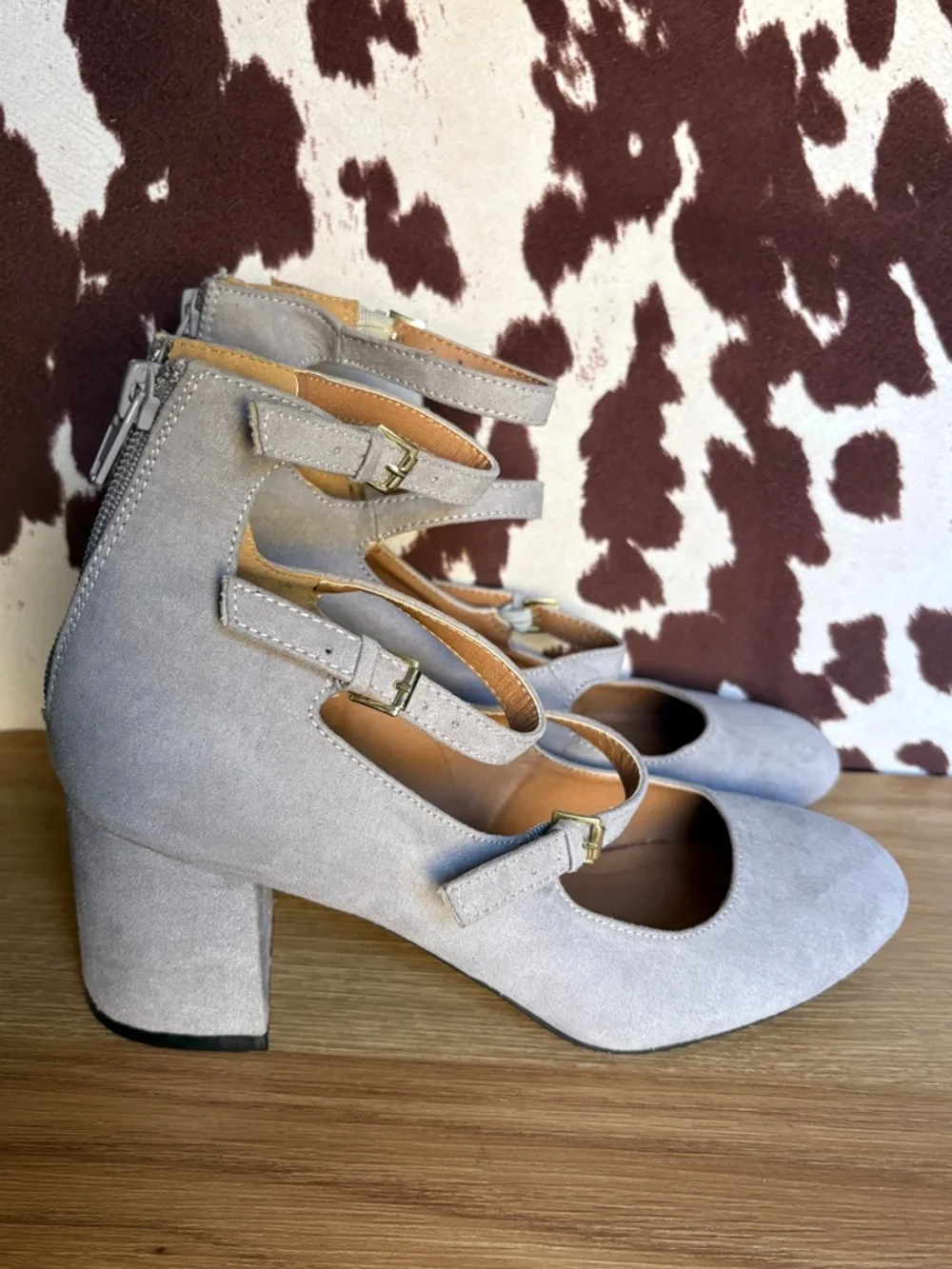 Qupid Light Gray Suede Mary Jane Style 2.5